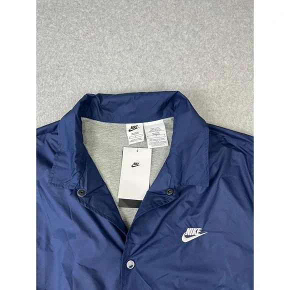 Nike Club Coaches Jacket Mens M Tall Navy Lined Snap Button Up Relaxed Skater
